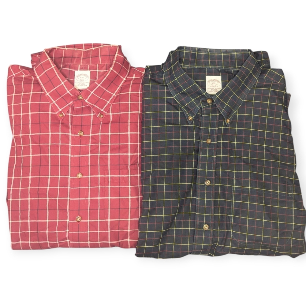 2 Brooks Brothers 346 Plaid Button Down Long Sleeve Shirt Men's Size XXL Busines